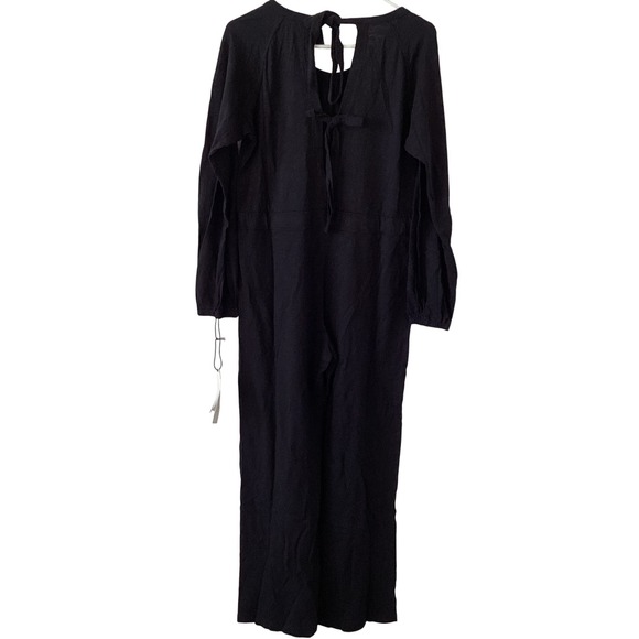 WILT Black Cotton Drawstring Waist Wide Leg Jumpsuit XS Made in USA, Long Sleeve - Picture 3 of 9